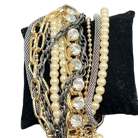 Banana Republic Multi Layered Pearl Crystal Bracelet With Mixed Chain Design - Picture 10 of 12